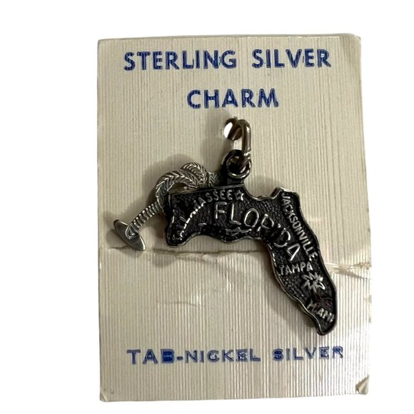 Vintage Florida State Sterling Silver‎ Charm & Tab Nickel Silver Palm Tree - Picture 2 of 7